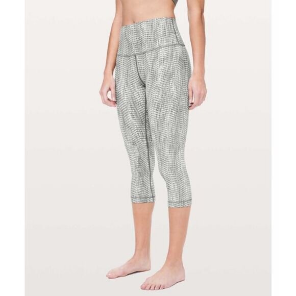 Lululemon Wunder Under Crop Luon 21" In Arrow Jacquard Dark Olive Grey Size 12 - Picture 4 of 9